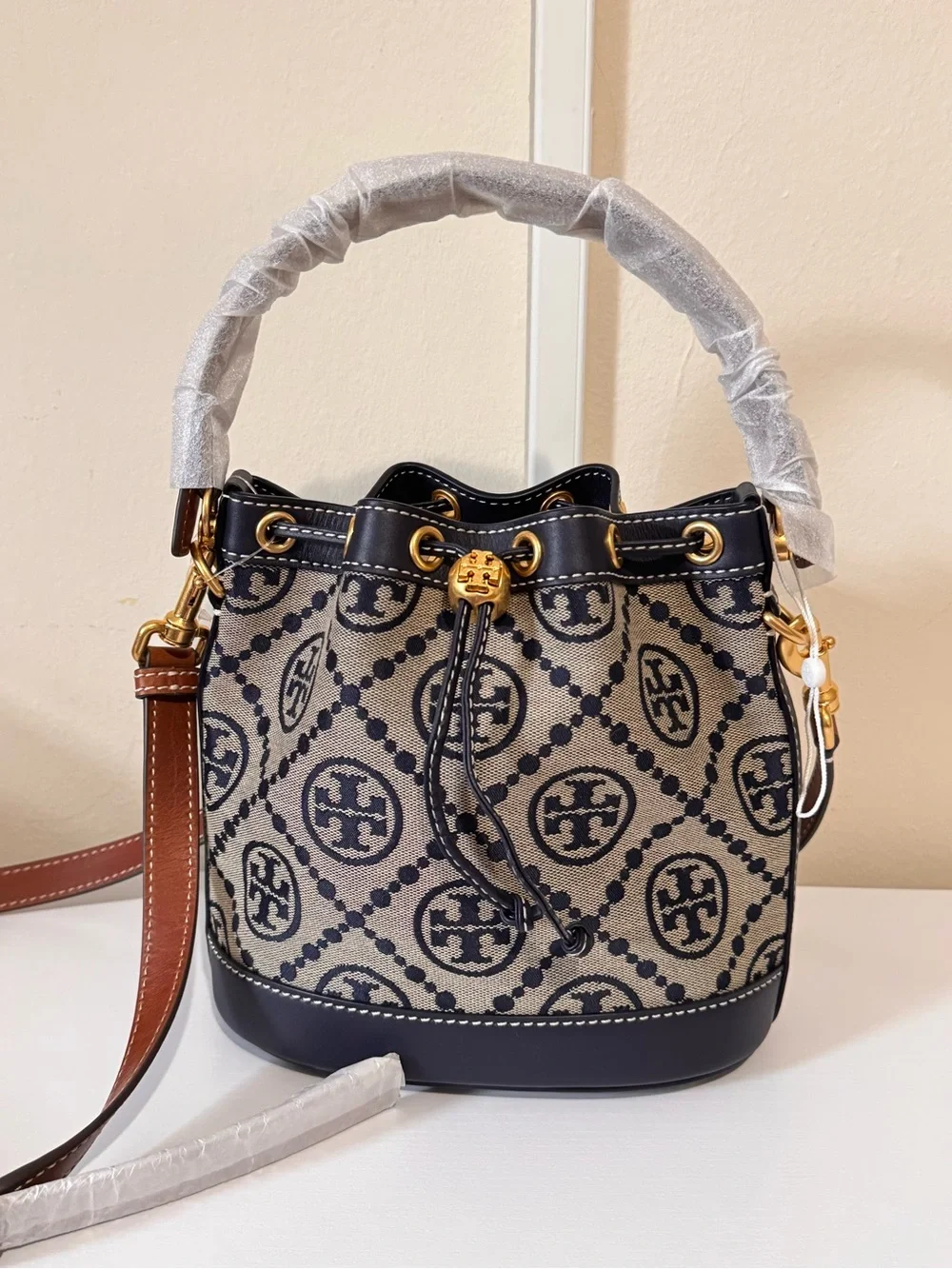 Tory Burch Women's Blue T Monogram Bucket Bag
